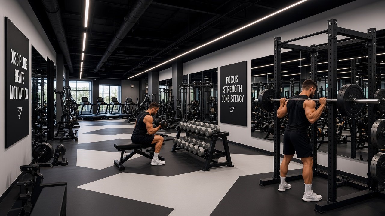 Mitglied trainiert im Kraftbereich eines modernen Fitnessstudios